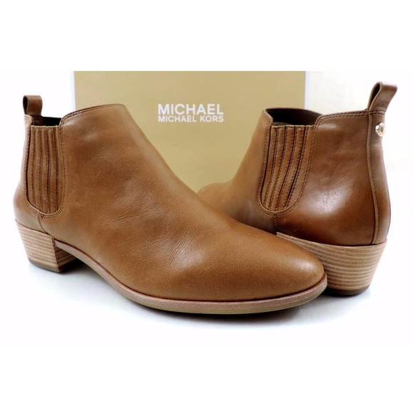 Women's Michael Kors Shaw Flat Bootie Ankle Boots Leather Dark Caramel Size 9.5 - Picture 1 of 8